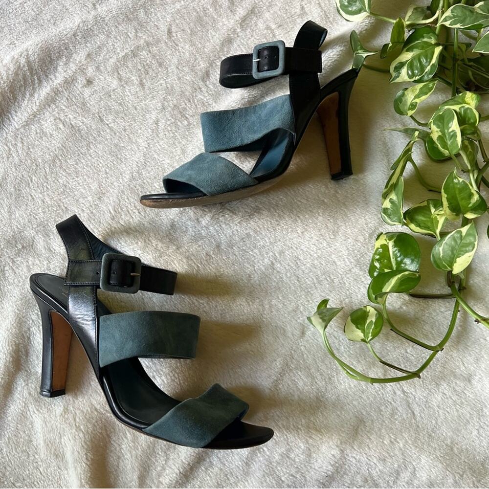 Sergio Rossi Black and Blue Suede and Leather Heels